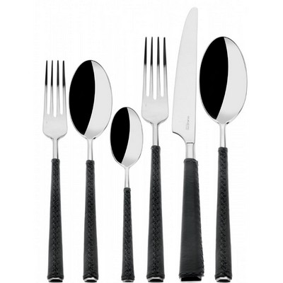 DUETTO Cutlery Service - 75 Pieces - Leather Handle - Black